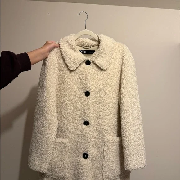 Zara Off-White Teddy Jacket - Picture 1 of 5